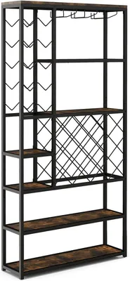 Produktbild von GOPLUS Weinregal für 27 Flaschen, Flaschenregal mit Glashalter, Aufbewahrungsregal Barschrank Vintage für Küche & Esszimmer, 81 x 23 x 166 cm