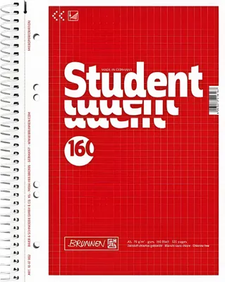 Immagine prodotto di BRUNNEN 1067802 Collegeblock Student A5 5 mm a scacchiera Copertina: rosso
