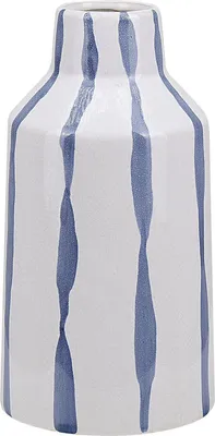 Produktbild von BELIANI Blumenvase Weiß Steinzeug 22 cm mit Streifen Vintage Retro Deko Accessoires Wohnzimmer Schlafzimmer Flur Eingangsbereich Kamin