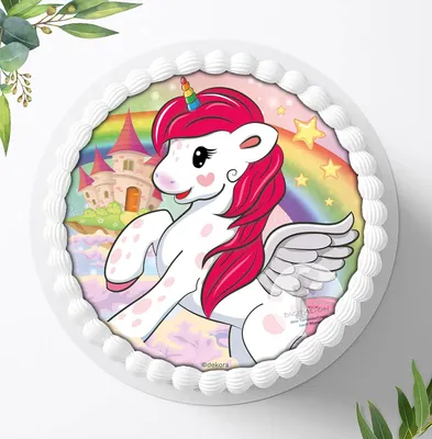 Produktbild von Für die Geburtstags Torte ein Tortenaufleger, Zuckerbild mit dem Motiv: Einhörner, Essbares Foto für Torten, Fondant, Ø 20cm, 00021