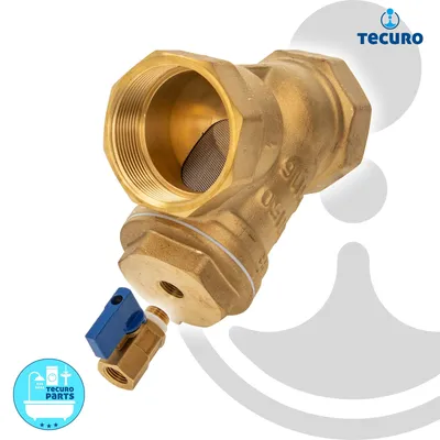 Produktbild von tecuro Schrägsitz-Schmutzfänger G 2 Zoll (DN 50) mit Entleerungsventil, Edelstahlsieb 0,5 mm Maschenweite, Messing