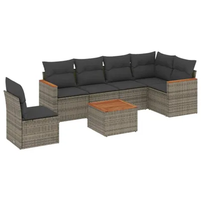 Produktbild von vidaXL 7-tlg. Garten-Sofagarnitur mit Kissen Grau Poly Rattan