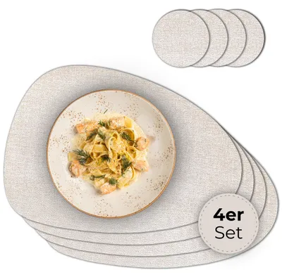Produktbild von Ovales Tischset mit Glasuntersetzer, 4er Set, in Beige meliert