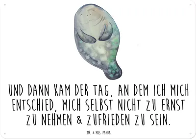Produktbild von Mr. & Mrs. Panda Wandbild Seekuh Happy DIN A3 - Weiß - Geschenk, Schild, tafel, Selbstliebe, Achtsamkeit, Meer, Blechtafel, Freundin, Türschild, Blechschild, Liebeskummer