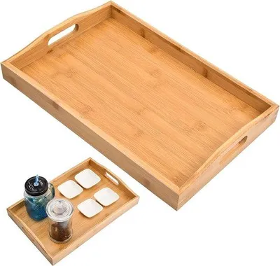 Image de Plateau rectangulaire en bois de 38 x 25 cm pour le petit-déjeuner et les boissons