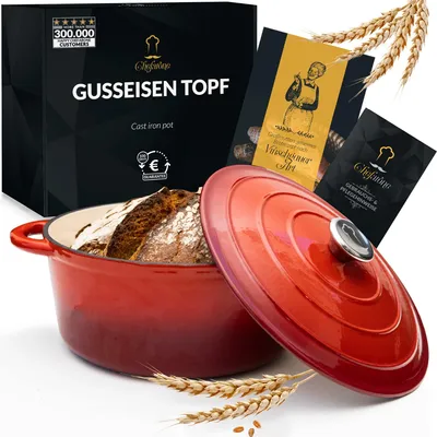 Emaille-Gusseisen-Bräter 26 cm, 4,7 L, Rot, für alle Herdarten