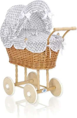 Image de Poussette de poupée en rotin naturel - déambulateur en osier - châssis en bois de hêtre robuste et fabriqué à la main