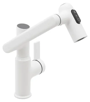 Produktbild von LED Wasserhahn - Küchen und Badarmatur - Drehbarer flexibler Auslauf - LED Temperaturanzeige - Touch Steuerung - Warm- und Kaltwasser - Weiß