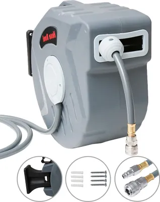 Immagine prodotto di Izrielar 20+2m avvolgitubo per aria compressa avvolgitubo automatico per aria compressa attacco 1/4" di pollice avvolgitubo automatico per montaggio a parete grigio