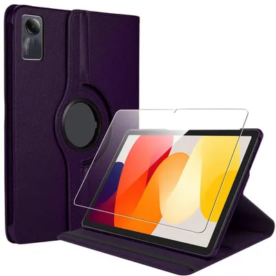Image de Coque + Verre Trempé pour Xiaomi Redmi Pad SE 11 Pouces, Protection Antichoc Etui Rotatif 360° - Violet