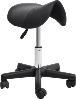 Image de HOMCOM Tabouret à roulettes, tabouret de massage avec hauteur réglable 43-55 cm et selle ergonomique, chaise de travail à roulettes pivotant 360°, pour salon de massage, tatouage, clinique, spa, noir