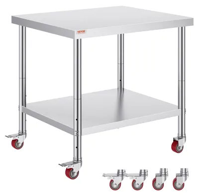 Image de Table de travail en acier inoxydable - Banc de travail en acier inoxydable - Table de préparation pour la restauration - Table de cuisine - Table de préparation alimentaire - 91 x 76 x 86 cm