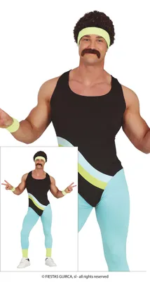 Produktbild von Achtziger Jahre Sporttrainer Retro Look Kostüm Karneval Fitness Outfit Gym Vintage Stil Party, Größe: 48 - 50 (M) Farbe: Blau