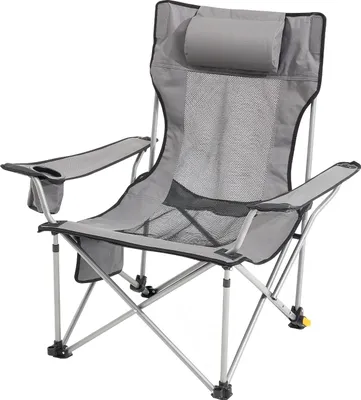 Produktbild von VEVOR Campingstuhl, Campingliege bis 150 kg belastbarer Klappstuhl mit Fußstütze, Getränkehalter, Seitentasche und Kopfstütze, Liege für Camping, Angeln und Outdoor-Aktivitäten, Grau