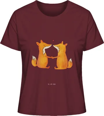 Produktbild von Mr. & Mrs. Panda Oberteil Damen Füchse Liebe Größe XL - Burgundy - Geschenk, Fuchs, Basic T-Shirt, Ehe, Freundin, Baumwoll, Shirt