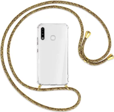 Produktbild von Handykette Backcover-Schutzhülle mit Band (Metall goldfarben) für Samsung Galaxy A70e - braun+beige
