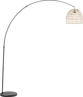 Produktbild von BELIANI Stehlampe Schwarz Metall 195 cm Rattanschirm Beige Marmorfuß Kabel mit Schalter Bogenlampe Boho Look