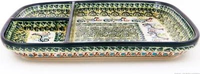 Produktbild von Original Bunzlauer Keramik Snackplatte Servierplatte Platte Teller mit 3-Fächer 25x21x3 cm Design DU163