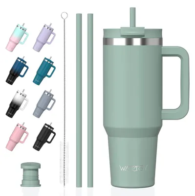 Thermosbecher 891 ml mit Henkel, Edelstahl, auslaufsicher, grün