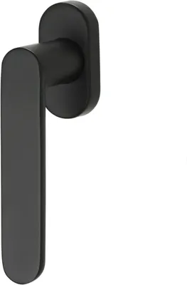 A black door handle on a white background.