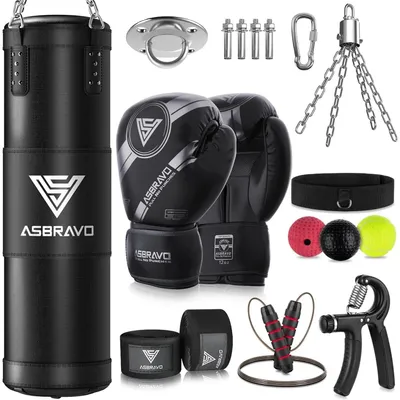 Produktbild von Boxsack Sandsack Boxsackset - 120 cm - Mit Boxhandschuhen 12 oz - Ungefüllt - Für Boxen und Kampfsport