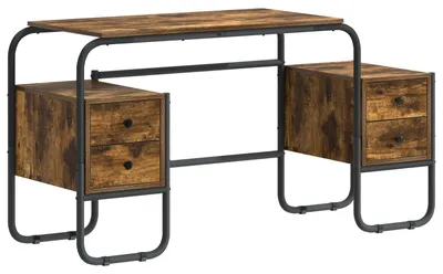 Immagine prodotto di Scrivania con spazio contenitivo in legno effetto noce, dimensioni 145 x 50 x 75 cm