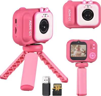 Produktbild von 1080P Kinder-Digitalkamera Mini-Videokamera fuer Kinder 48 MP 2,4-Zoll-IPS-Bildschirm Dual Lens Eingebauter Akku mit 32 GB Speicherkarte & Kartenleser & Desktop-Stativ Geburtstags-Weihnachtsgeschenk fuer Jungen Maedchen