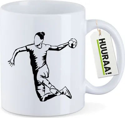 Produktbild von Huuraa Kaffeetasse Handball Silhouette 330ml Weiß Keramik Kaffeebecher Geschenkidee