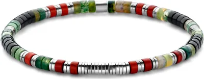 Produktbild von Frank 1967 - 7FB-0760 - flaches Perlenarmband Herren - schwarzer Achat, Moosachat, rote Steine und Stahl - 4*2 mm
