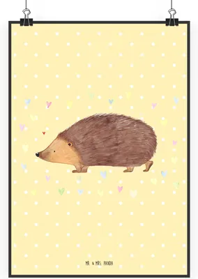 Produktbild von Mr. & Mrs. Panda Bild Igel Herzen DIN A2 - Gelb Pastell - Geschenk, Plakat, Vertrauen, kunstdruck poster, Lustige Sprüche, Wandbild, drucke, wanddeko, Liebe, Kuss, Herz