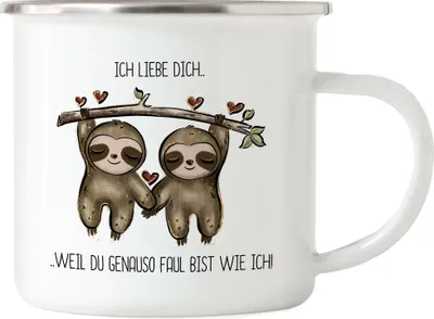 Produktbild von Faultier Genauso Faul Wie Ich Emaille Tasse Valentinstag Freundin Freund Süß Geschenkidee Paar Liebe Couple Jahrestag