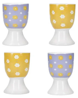 Zdjęcie produktu dla Zestaw kubków na jajka Kitchen Craft KCEGGDA4PC, porcelana, żółty i fioletowy