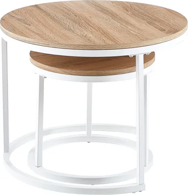 Obrázek produktu pro H.J WeDoo Konferenční stolek, sada 2 kusů, Ø60+40 cm obývací stůl bílá barva, kulatý konferenční stolek s kovovým rámem,