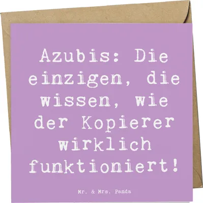Produktbild von Mr. & Mrs. Panda Glückwunschkarte Spruch Auszubildende Kopierer - Lavendeltraum - Geschenk, Klappkarte, anlasskarte, Berufe, doppelkarte, Lehrlinge, Grußkarte, Beruf