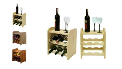 Produktbild von MODO24 Weinregal aus Holz, Flaschenregal, Massivholz Kiefer, 6 Flaschen, 35x36x25 cm, Weinständer, Stehend Weinschrank, Kellerregal, Natur, RW31