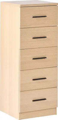 Produktbild von BELIANI Kommode Hellbraun MDF Holzoptik mit 5 Schubladen Schwarze Griffe Modern Skandi Wohnzimmer Schlafzimmer Mehrzweckschrank