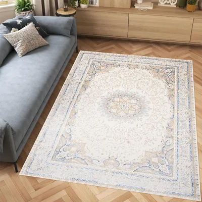 Obrázek produktu pro Tapiso koberec HERA Modern Cream Blue Obývací pokoj Ložnice 120 x 170 cm