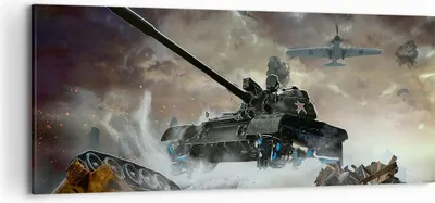 Produktbild von Bild auf Leinwand - Leinwandbild - Krieg Panzer Airplain Schlacht - 120x50cm - Wand Bild - Wanddeko - Leinwanddruck - Bilder - Kunstdruck - Wanddekoration - Leinwand bilder - Wandkunst - AB120x50-2936