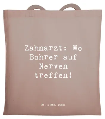 Produktbild von Mr. & Mrs. Panda Schultasche Spruch Zahnarzt Nerven - Braun Pastell - Geschenk, Berufsleben, Shopping Tasche, Zahnmedizin, Berufspassion, Beruf, Einkaufstasche, Tote Bag