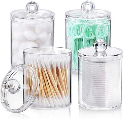 Image de Couvercle en acrylique transparent pour cotons cosmétiques - 4 boîtes de rangement pratiques
