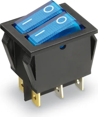 Produktbild von Wippenschalter 2x 1-pol., I-0, blau,beleuchtet, 26x22 mm
