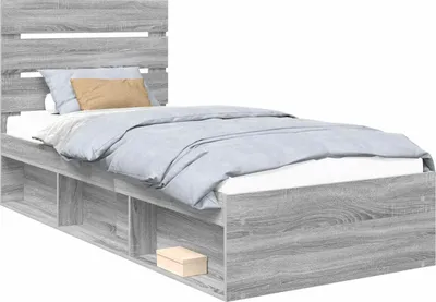 Image de Cadre de lit Gris Sonoma 75 x 190 cm Bois de pin massif