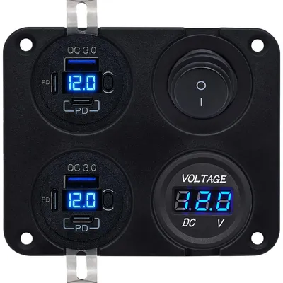 Produktbild von ProRide 12V USB Auto-Ladegerät 6 Ports QC3.0 mit Voltmeter und Schalter