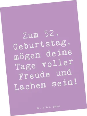 Produktbild von Mr. & Mrs. Panda Ansichtskarte Spruch 52. Geburtstag Freude - Lavendeltraum - Geschenk, Geburtstagsgeschenk, Postkarte, Grußkarte, liebevolle Wünsche, Kunstkarten, Alter