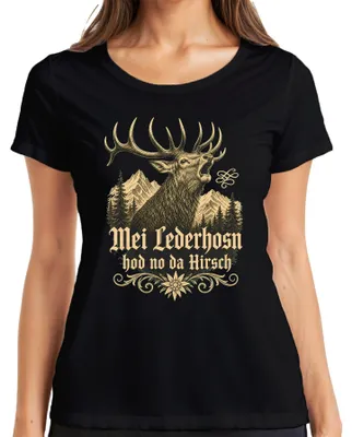 Productafbeelding van Mei Lederhosn heeft nog de Hirsch Bayern lederhosen, dirndl dames t-shirt, zwart, maat XL