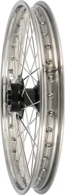 Immagine prodotto di Ruota a raggi 1,6 x 19 "per freno a disco, mozzo nero, cerchio in acciaio inossidabile + raggi in acciaio inossidabile - Simson S53OR, S83OR