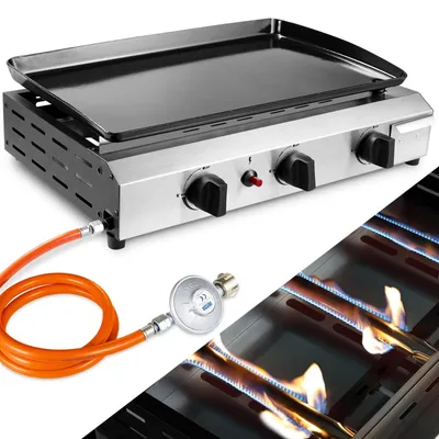 Produktbild von Gasgrill - 3-Brenner Tischgrill - Edelstahl - Naturgas - Tragbarer Camping- und Picknickgrill - Leicht zu reinigen