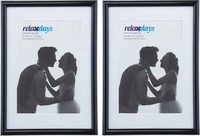 Immagine prodotto di Set di 2 cornici Relaxdays, 13x18 cm, passe-partout 9x13 cm, vetro, cornici da appoggio e da appendere, nero