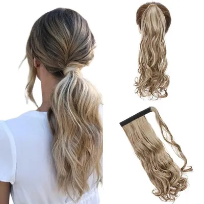 Obrázek produktu pro Clip-in prodlužovací vlasy, vlnité, syntetické vlákno, 43 cm, světle hnědé a popelavě blond