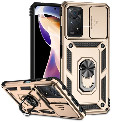 Obrázek produktu pro Pouzdro pro Xiaomi Redmi Note 11 Pro/Note 11 Pro 5G dvouvrstvé pouzdro s posuvným krytem kamery a prstencovým stojánkem Zlato